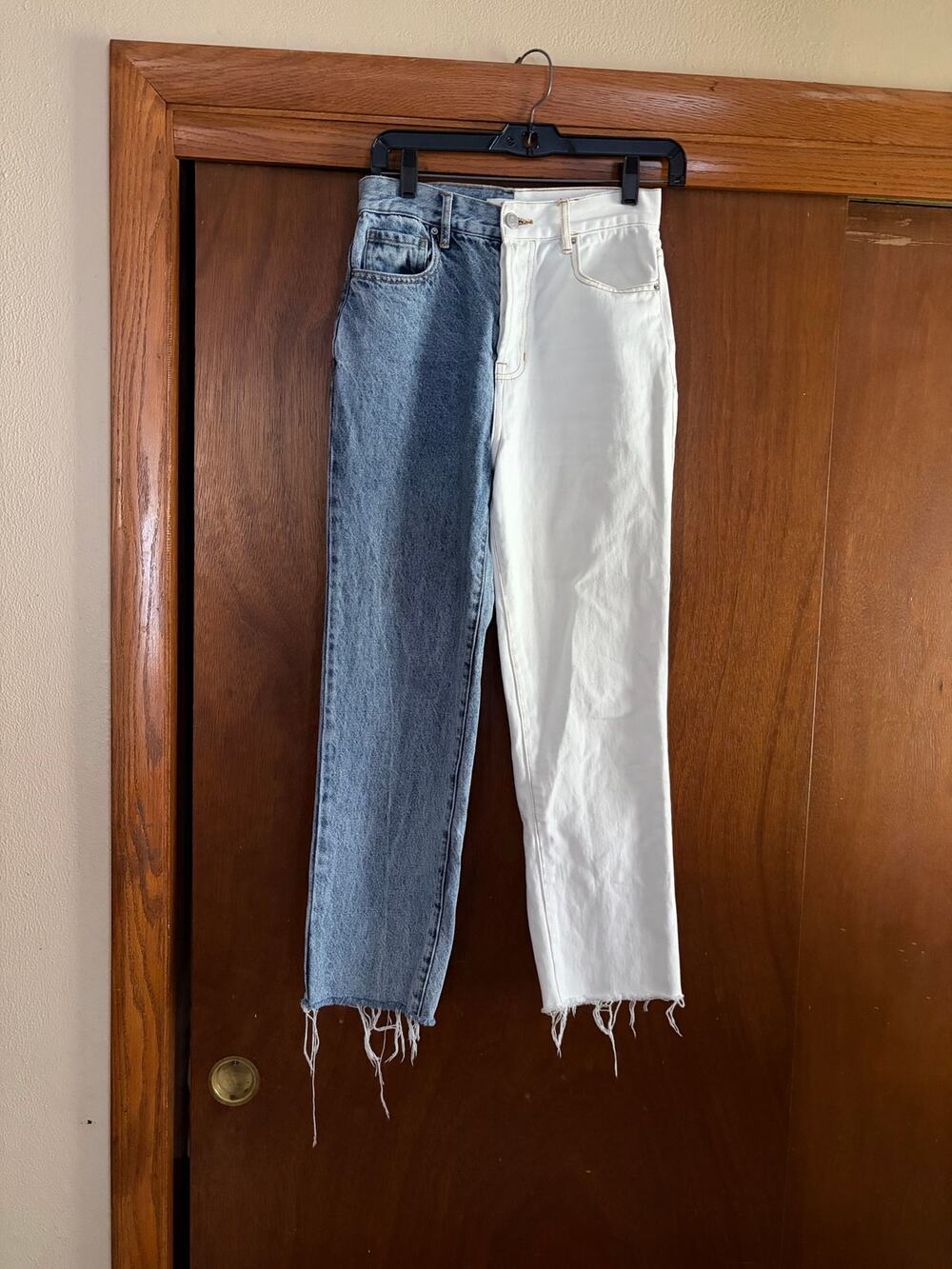 PacSun High Rise Straight Leg Two Tone Jeans Women's Size 26 Raw Hem Colorblock